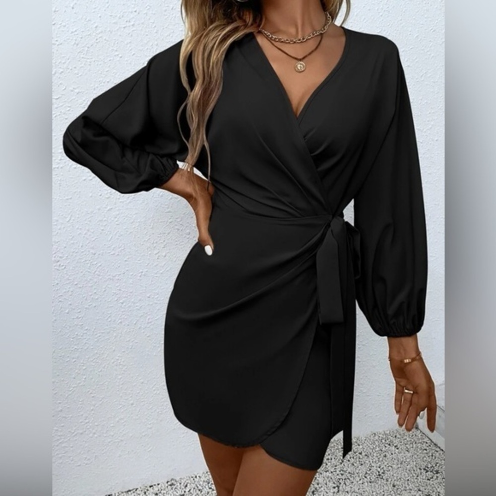 Elegant Black Wrap Mini Dress